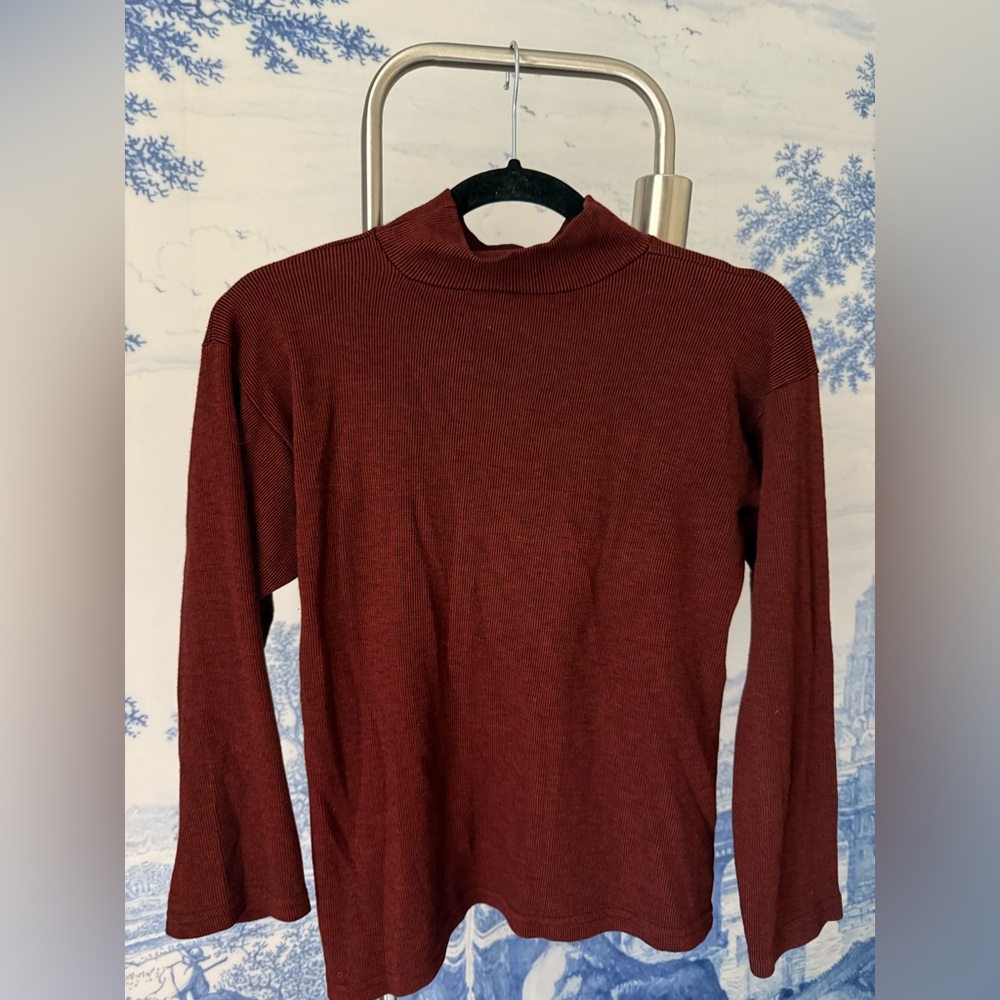 Rust Red Striped Turtleneck Sweater